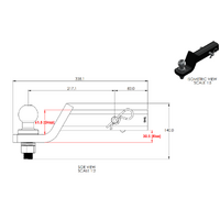 Ballmount 220mm Shank 61mm Drop (45 Degree Angle)